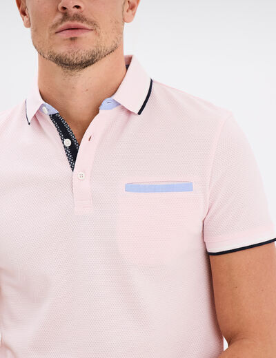 Polo manches courtes 1 poche coton rose homme