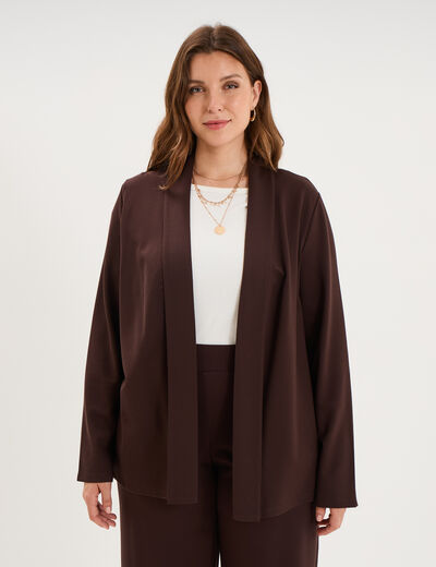 Veste courte col ch&acirc;le oversize marron fonc&eacute; femme grande taille