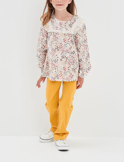 Tregging flare coton taille élastiquée jaune moutarde fille