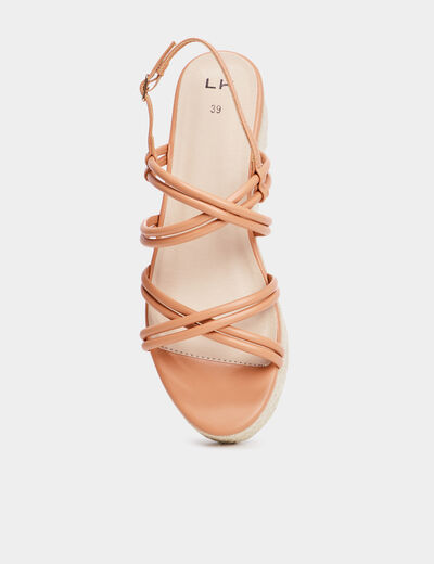 Sandales compensées brides croisées orange clair femme