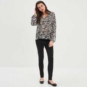 blouse col fronce a cordons et volants noir femme Blouse col froncé à cordons et volants noir femme