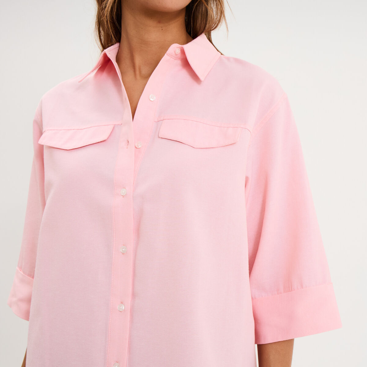 Chemise manches 3/4 poches poitrine rose clair femme