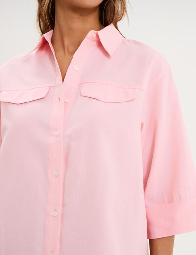 Chemise manches 3/4 poches poitrine rose clair femme