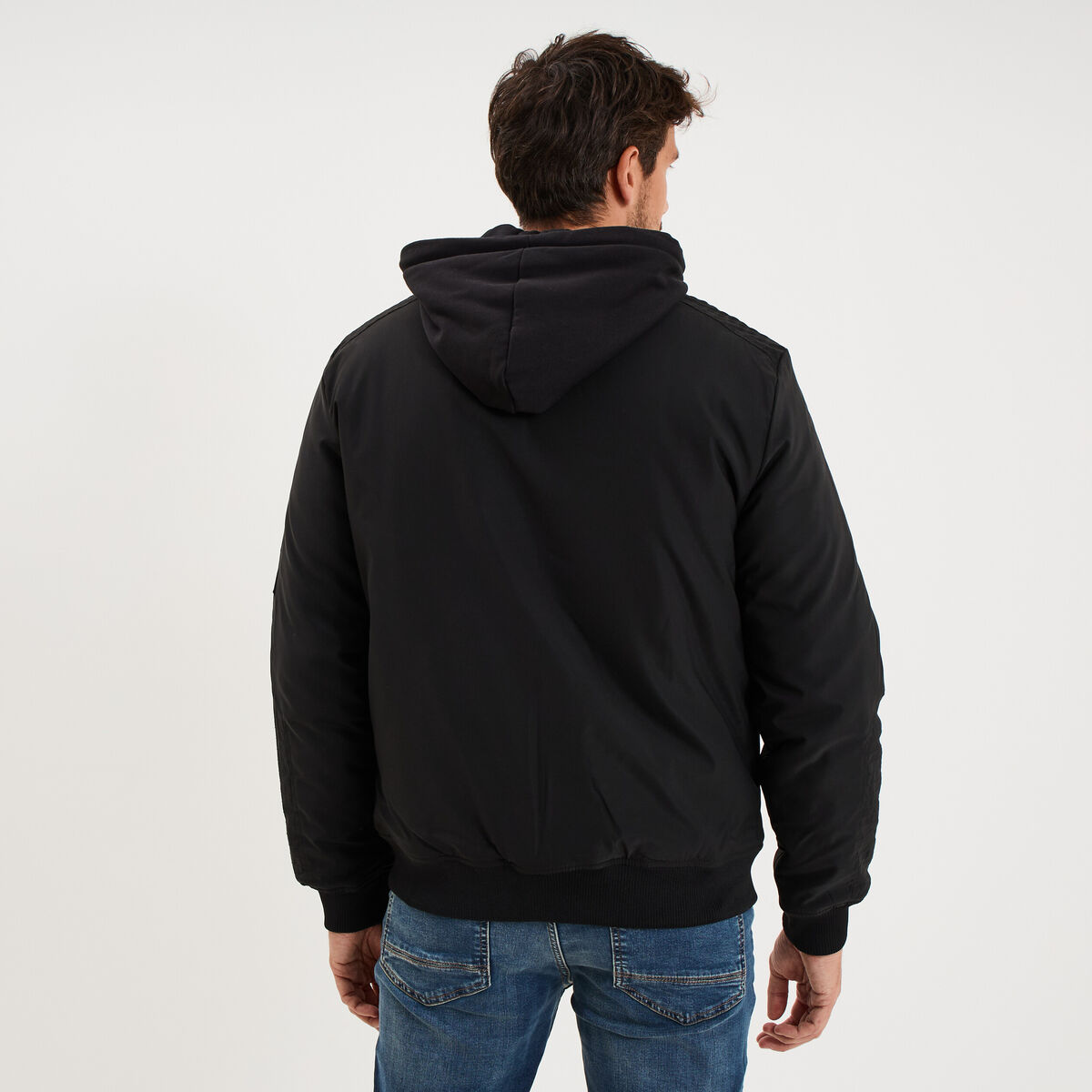 Veste bomber d&eacute;perlante capuche amovible noir homme