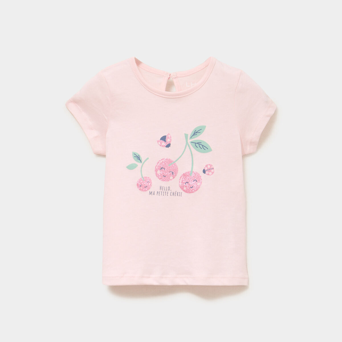 T-shirt &agrave; paillettes coton rose clair b&eacute;b&eacute; fille