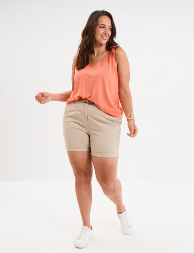 Débardeur droit col en V sans manches rose corail femme grande taille