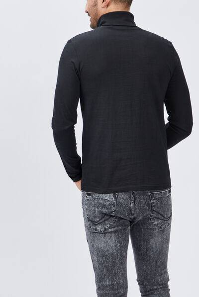 T-shirt col roulé manches longues noir homme