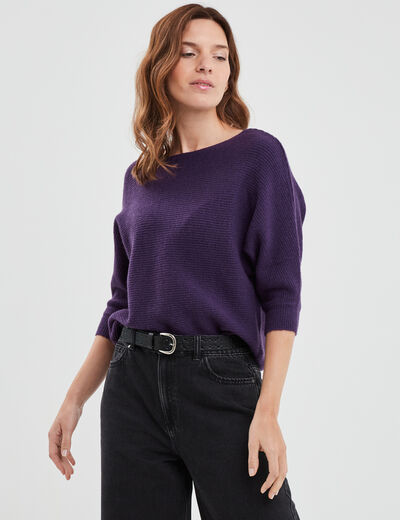 Pull manches 3/4 chauve-souris violet foncé femme