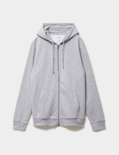 Sweat zipp&eacute; molleton &agrave; capuche gris homme