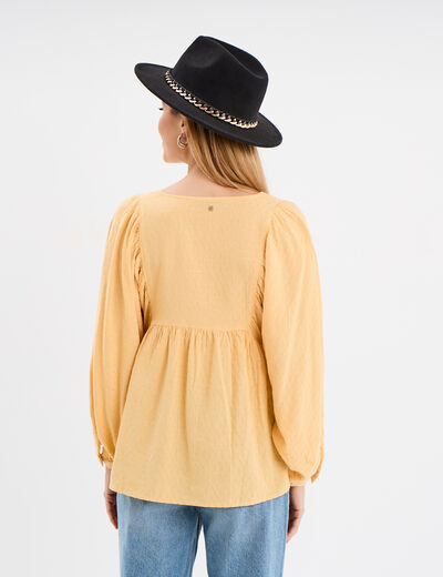 Blouse brodée manches ballons jaune clair femme