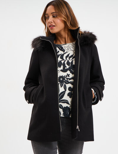 Manteau Femme En Lainage Avec Capuche Bordeaux - Neuf Avec étiquettes
