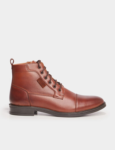 Boots cuir à lacets marron homme