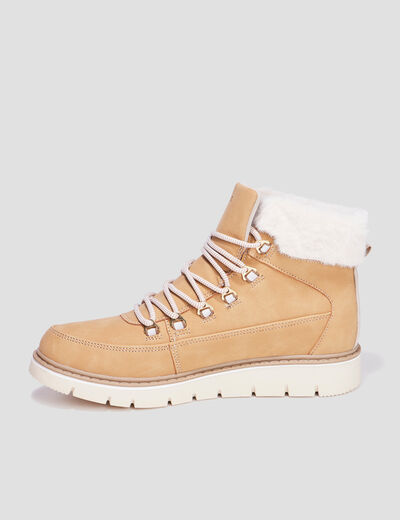 Bottines fourr&eacute;es &agrave; lacets Trappeur sable femme