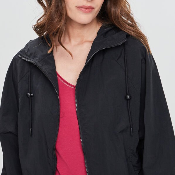 Blouson droit à capuche noir femme
