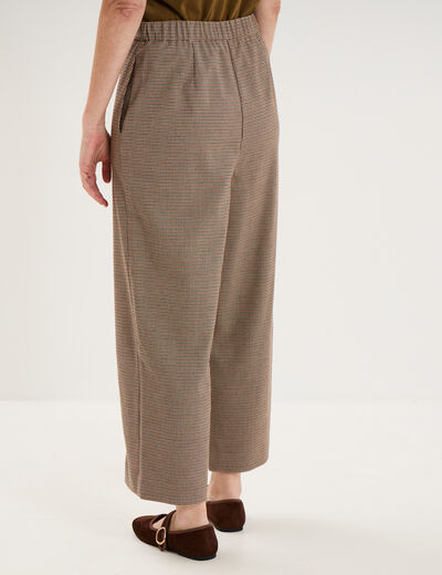 Pantalon droit cropped taille haute marron femme