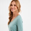 T-shirt col en V manches longues coton bleu gris femme