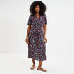Robe longue empire taille smock&eacute;e marron femme