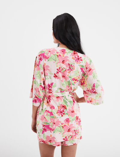 Déshabillé style kimono fluide rose femme