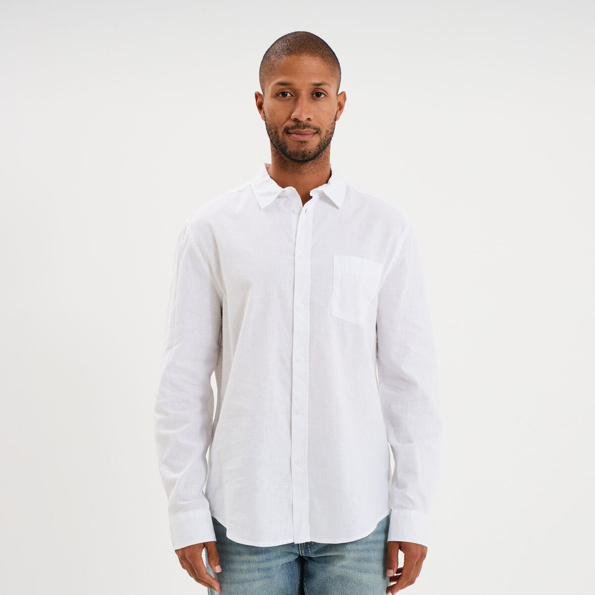 Chemise manches longues lin m&eacute;lang&eacute; blanc homme