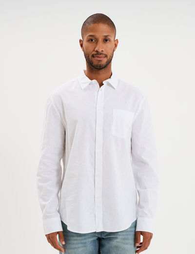Chemise manches longues lin m&eacute;lang&eacute; blanc homme