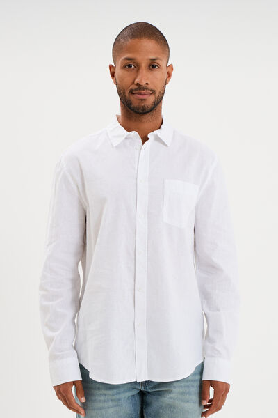 Chemise manches longues lin m&eacute;lang&eacute; blanc homme