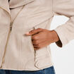 Veste courte esprit biker effet suédine beige femme