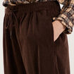 Pantalon large effet velours c&ocirc;tel&eacute; marron fonc&eacute; femme