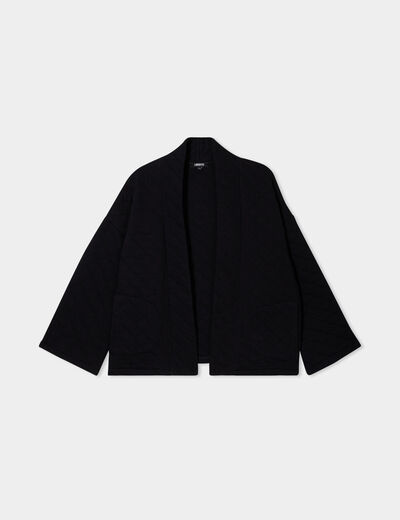 Veste esprit kimono matelassée en jersey noir femme