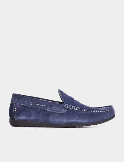 Mocassins en cuir daim bleu homme