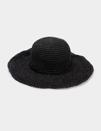 Chapeau de paille tress&eacute; noir femme