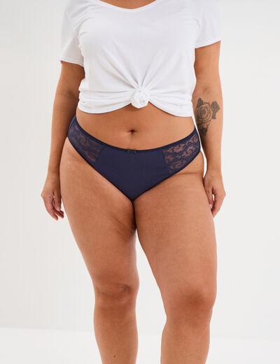 Culotte empiècements dentelle bleu marine femme grande taille