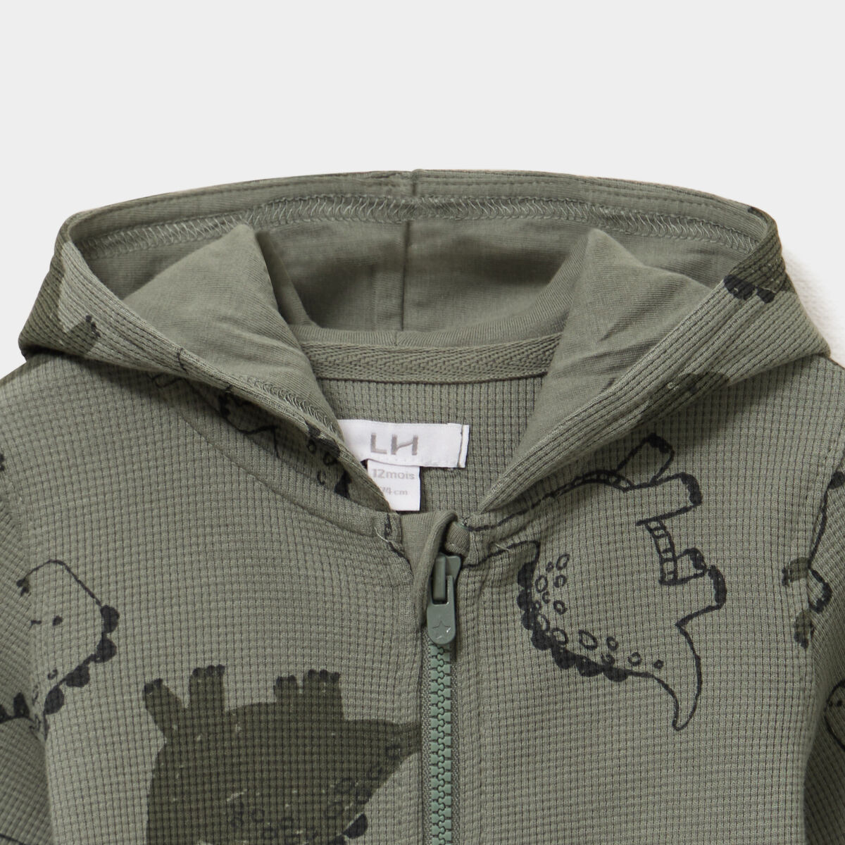 Sweat zipp&eacute; &agrave; capuche coton vert kaki b&eacute;b&eacute; gar&ccedil;on