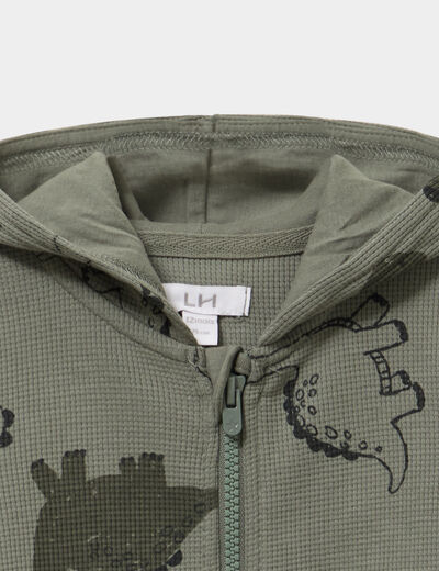 Sweat zipp&eacute; &agrave; capuche coton vert kaki b&eacute;b&eacute; gar&ccedil;on