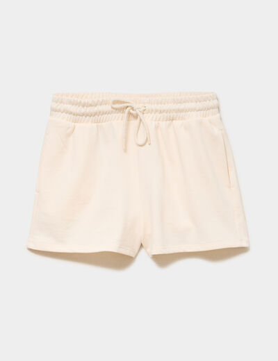 Short de jogging molletonn&eacute; ajust&eacute; beige femme
