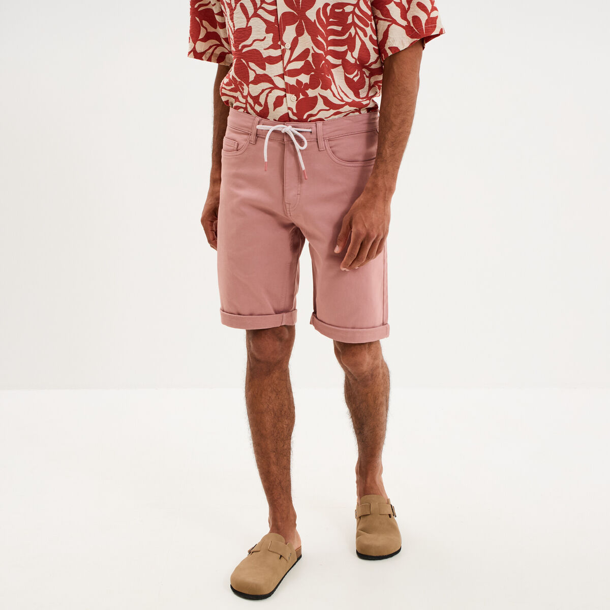Bermuda en jean straight 5 poches vieux rose homme