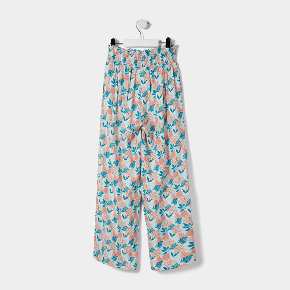 pantalon smocke large fluide bleu turquoise fille Pantalon smocké large fluide bleu turquoise fille
