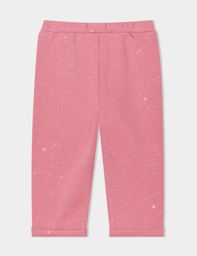 Pantalon jogging paillettes et noeud vieux rose bébé fille