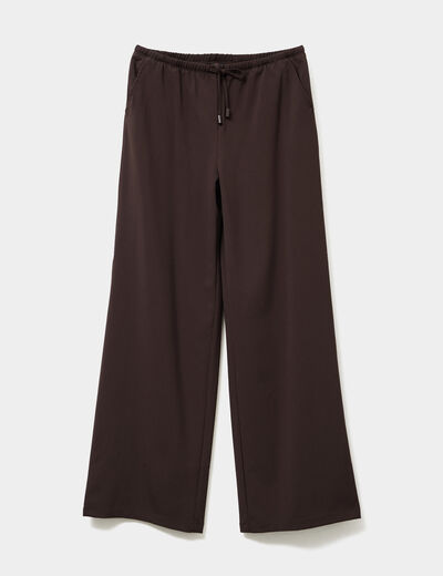 Pantalon large &eacute;lastiqu&eacute; marron fonc&eacute; femme