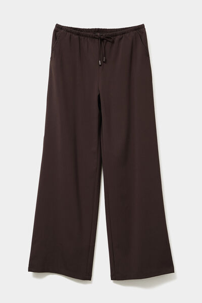 Pantalon large &eacute;lastiqu&eacute; marron fonc&eacute; femme