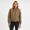 Blouson d&eacute;perlant col teddy vert kaki femme