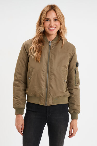 Blouson d&eacute;perlant col teddy vert kaki femme