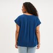 Blouse col V manches courtes m&eacute;lange lin bleu marine femme grande taille