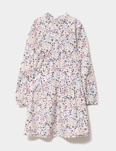 Robe manches longues évasée coton beige fille