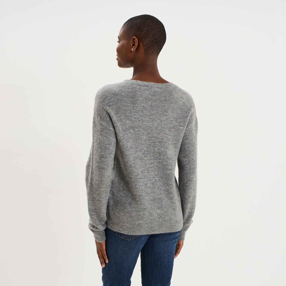 Pull col rond manches longues gris clair femme