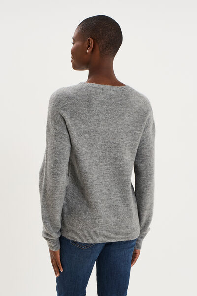 Pull col rond manches longues gris clair femme