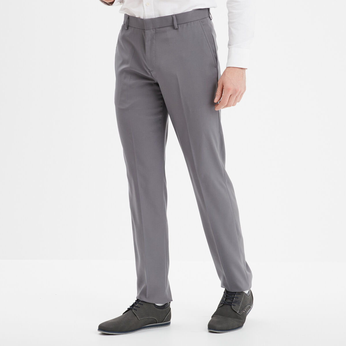 Pantalon droit avec pinces gris foncé homme