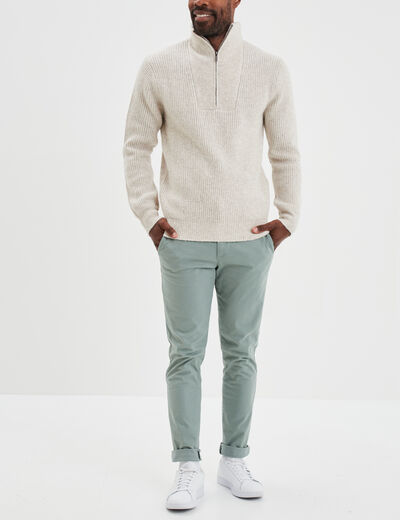 Pull avec col camionneur côtelé beige homme