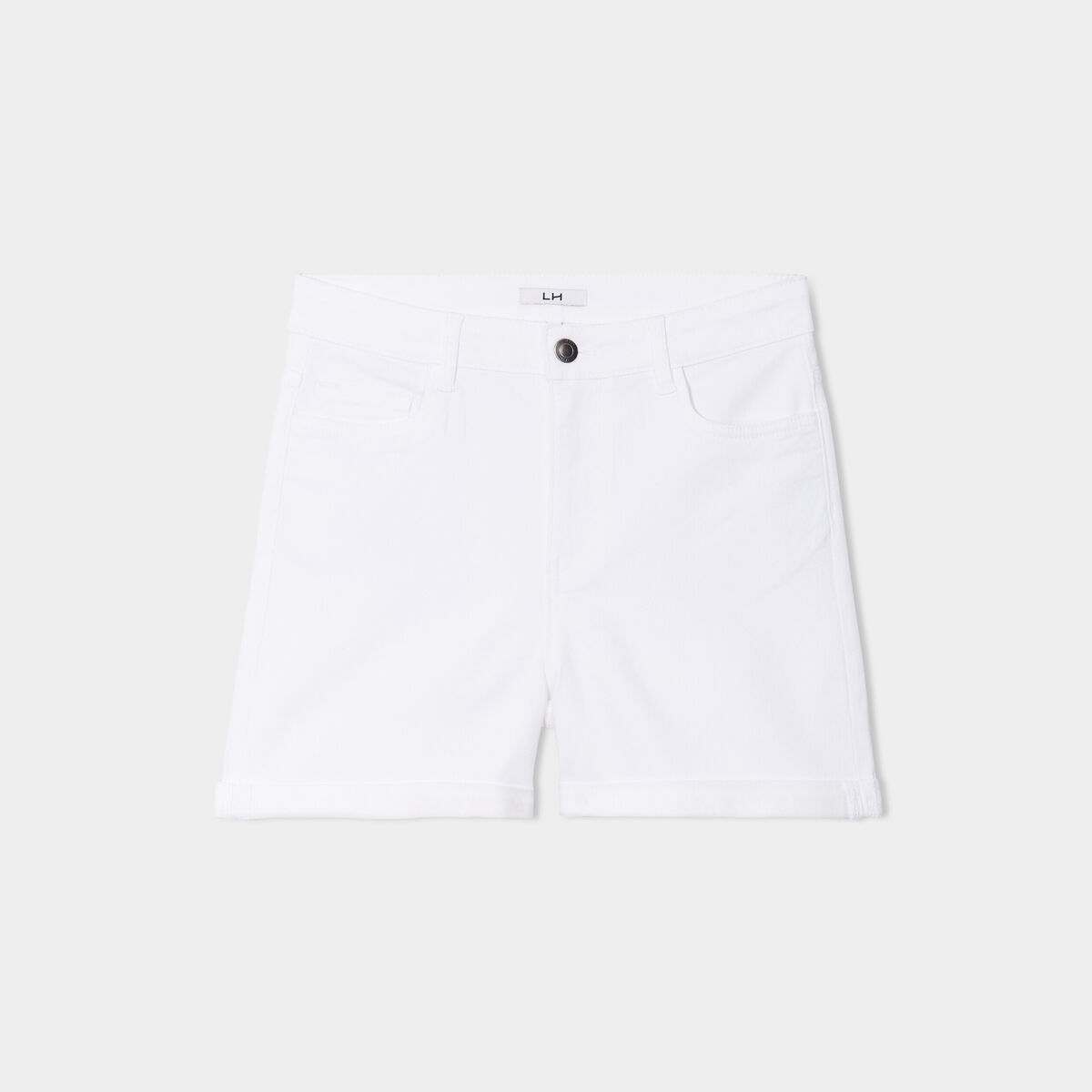Short en jean slim coton stretch blanc femme