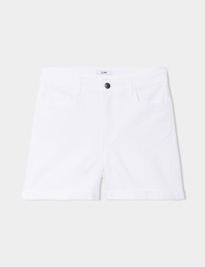 Short en jean slim coton stretch blanc femme