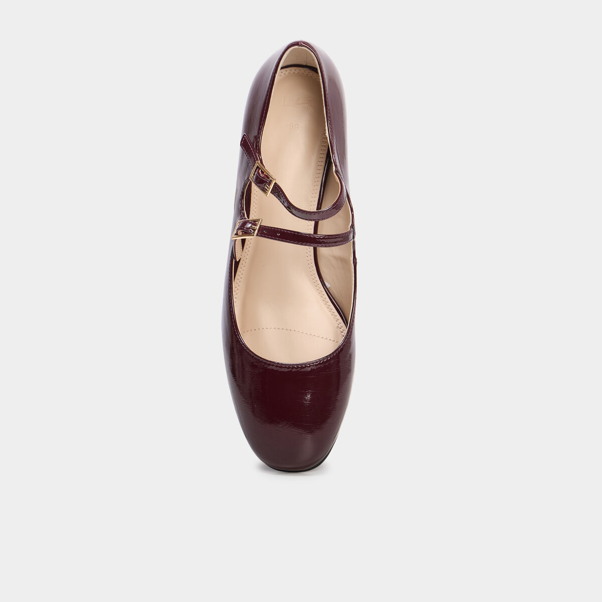 Babies vernies &agrave; talons carr&eacute;s bordeaux femme